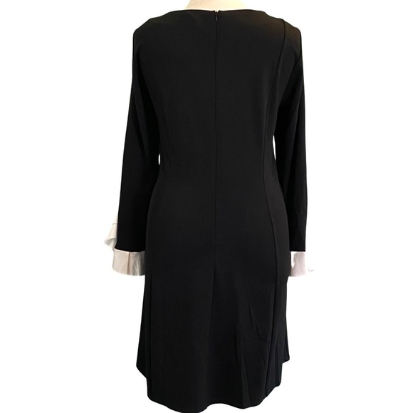 Eloquii Long Sleeve Ivory Ruffle Cuff Round Neck Black Knit Sheath Dress Size 22 - Picture 4 of 8